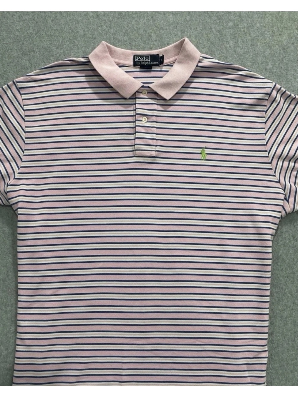 Polo Ralph Lauren Polo Golf Shirt Mens 2XL Pink Navy Striped Short Sleeve Cotton